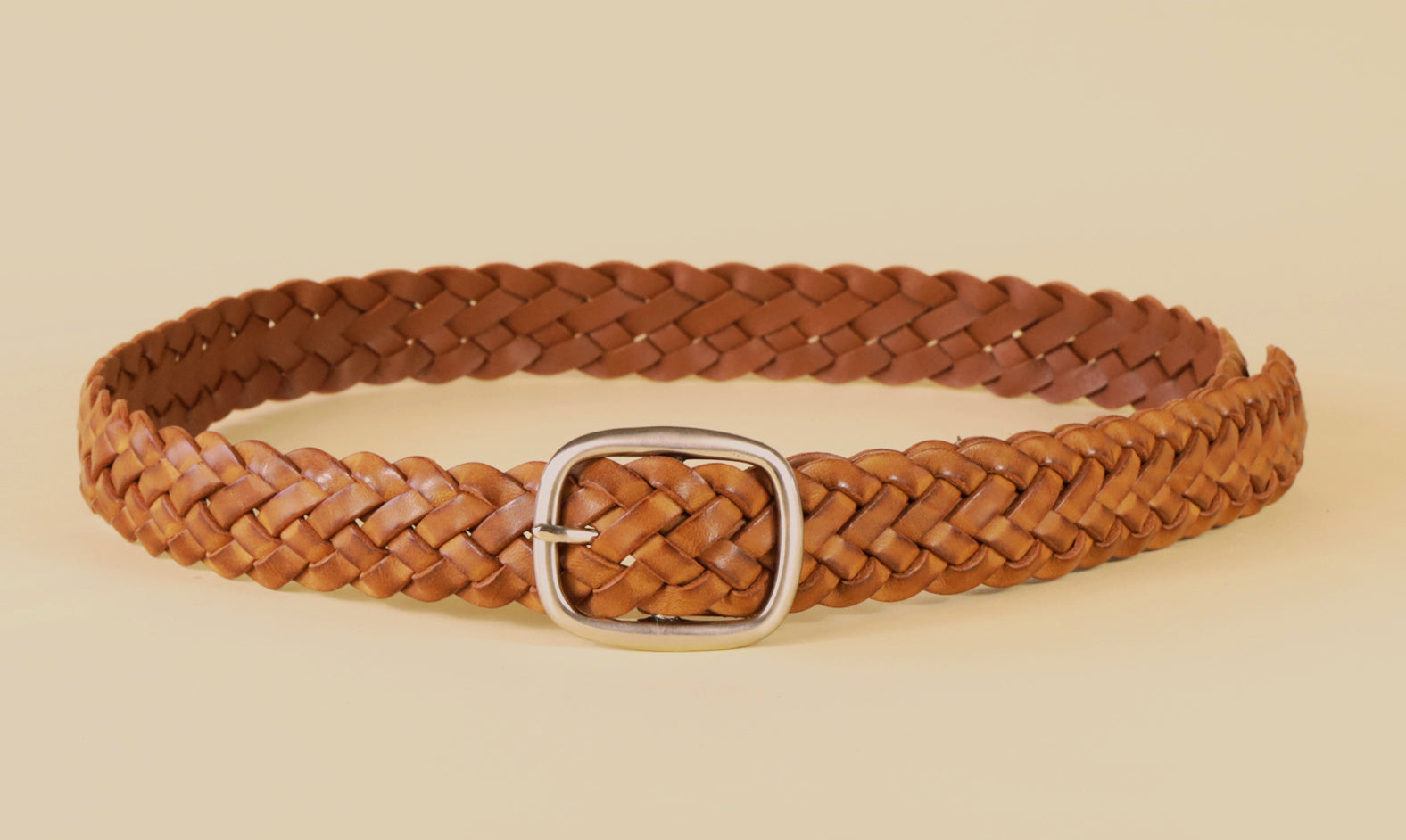 GAP Genuine Leather Braided‎ Belt Oval Brass Buckle Brown Womens Sz L Gap Womens Medium Wide Brown Leather Woven Brass Buckle Belt  main image 3