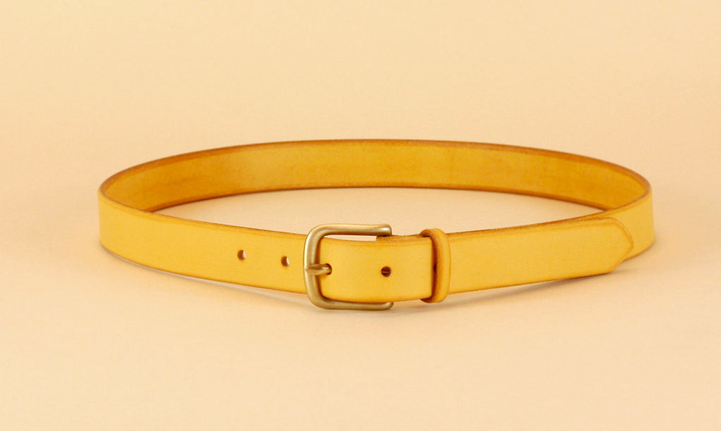 Yellow Mustard Leather Belt with Brass Buckle & Thin Leather Burgundy –  Marc Petite