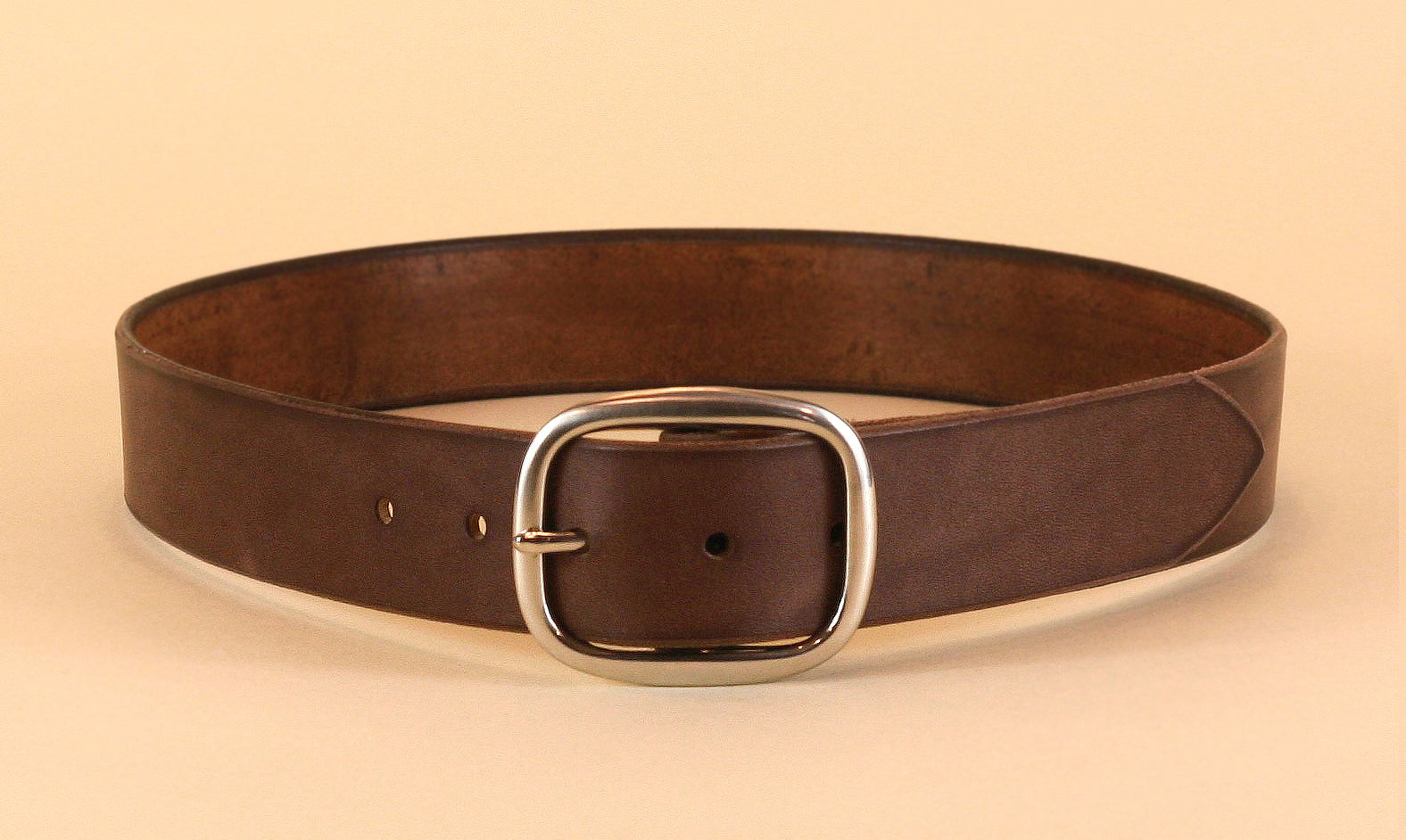 Wide Brown Leather Belt Oval Buckle 90s Size S/M Antique Oval Buckle Genuine Full Grain Leather Casual Jean  main image 3